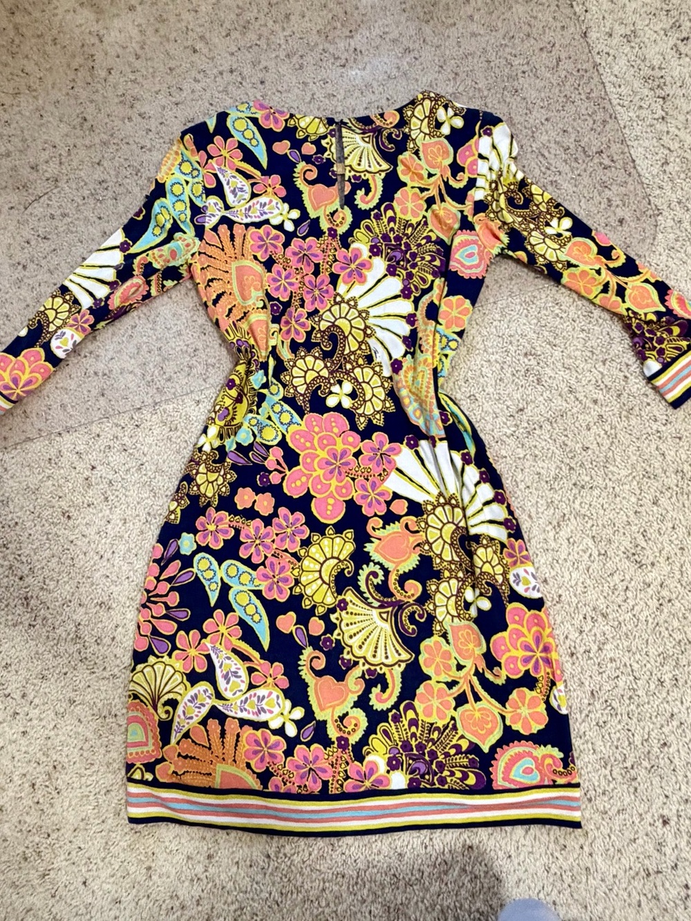 Trina Turk Navy Dress with Pink, Yellow & Purple Floral Print - Picture 7 of 8